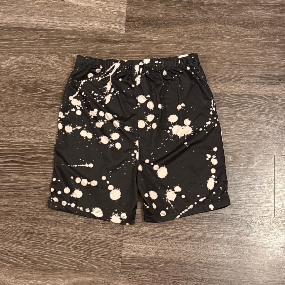 BOGO SHEIN Black and White Athletic Shorts with Splatter Design